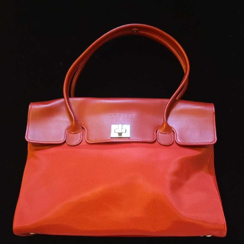 French red Shoulder Bag with Glossy Finish and Flap Closure